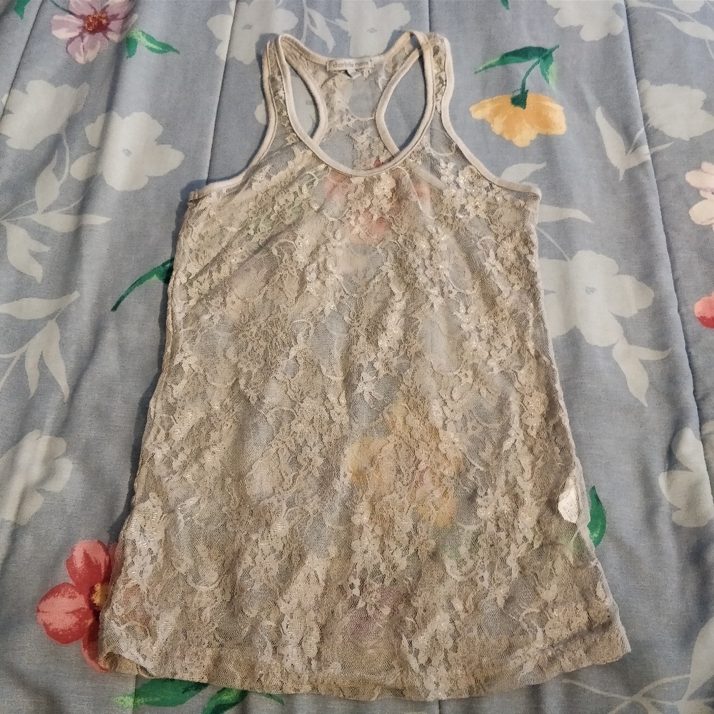 NWOT see through light gray lace racerback tank